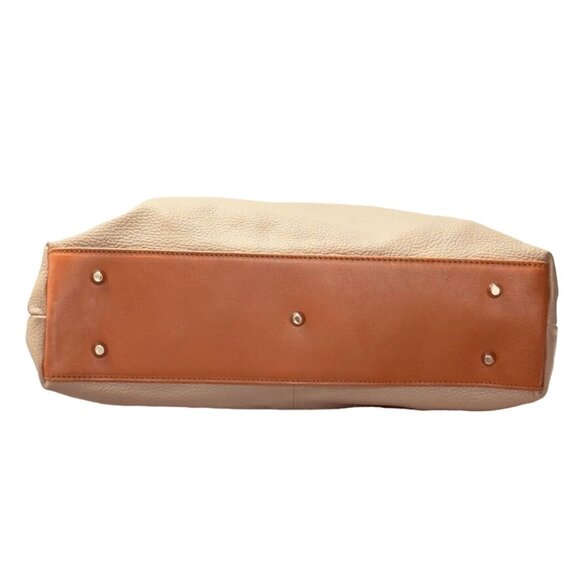 VALENTINA Women's Genuine Leather Tote Bag Beige Tan Interior Pockets Italian - Picture 8 of 14